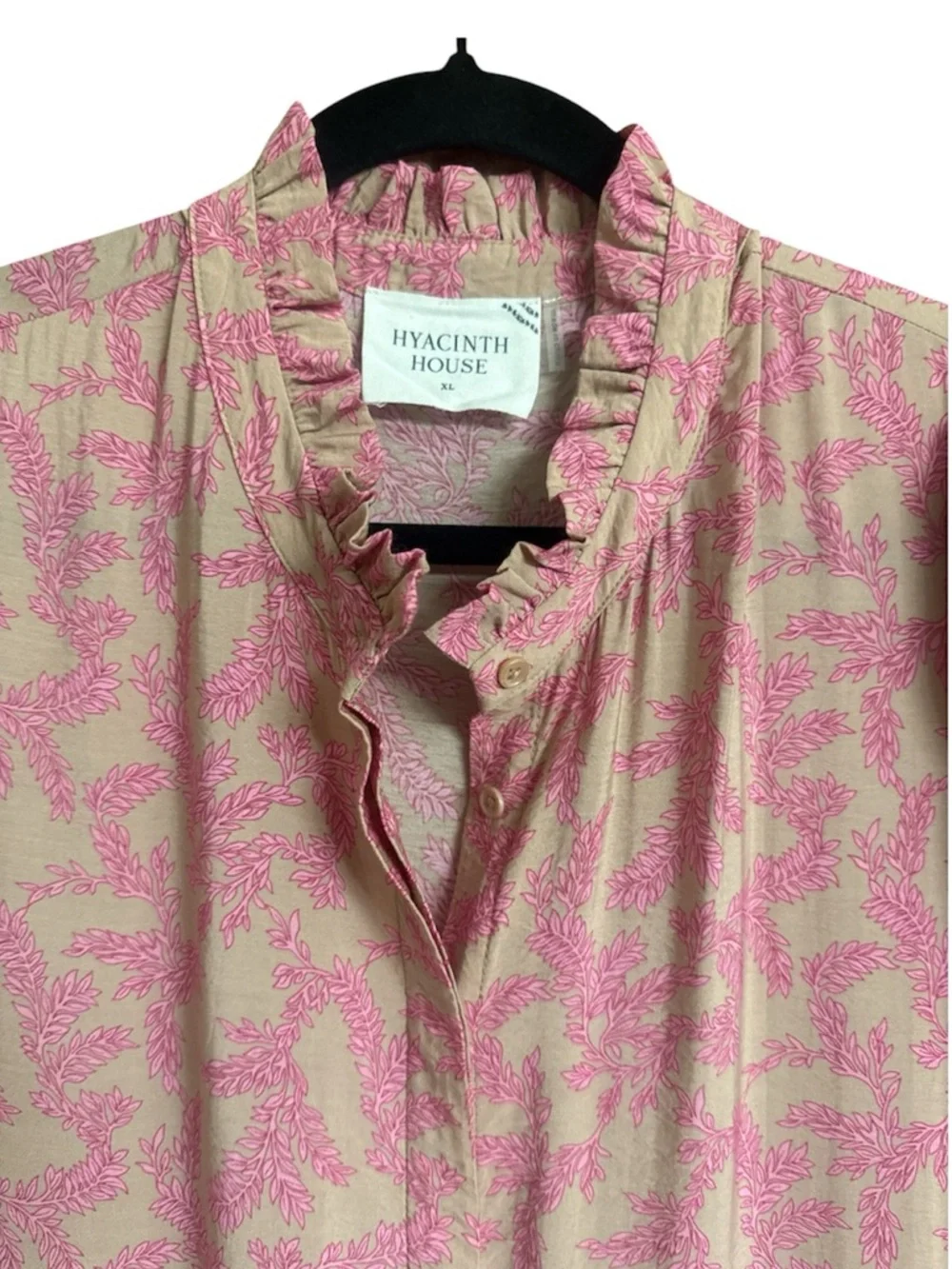 Tuckernuck Hyacinth House Tan & Pink Vines Bennett Maxi Dress Cottagecore XL - Picture 2 of 7